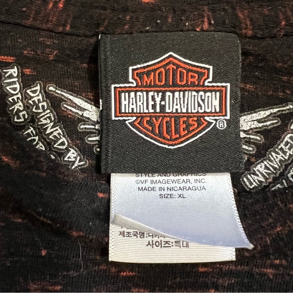 Harley Davidson Motorcycle HD Marbled Black and Orange Lightweight Shirt XL - Picture 8 of 10